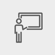 Professor in front of a blackboard thin line icon N3