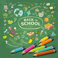 Sketch hand drawn education icons and colorful pencils N2