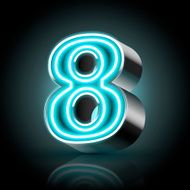 3d blue neon light number 8