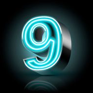 3d blue neon light number 9