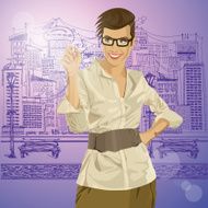 Vector Hipster Business Woman Writing Something