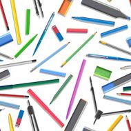 Seamless background of set different pens