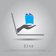 hand hold book from laptop vector icon N2