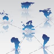 Set of world map continents with shadow vector