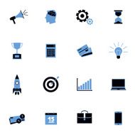 Black and blue business icons flat set