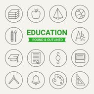 Set of round and outlined educational icons