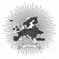 Europe map with vintage style star burst retro element for