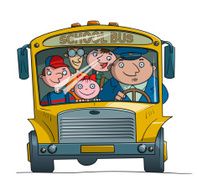 School bus carries cheerful children N2