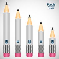 Set gray various wooden detailed smooth sharpened pencils isolated