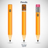 Set various wooden detailed sharpened pencils isolated