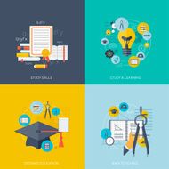 Flat concept education backgrounds set Back to school Distance learning