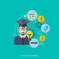 Flat concept education background Back to school Distance learning Study N25