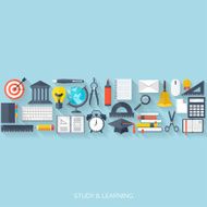Flat concept education background Back to school Distance learning Study N27