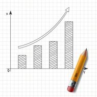 wooden pencil and graph drawn on a sheet of notebook