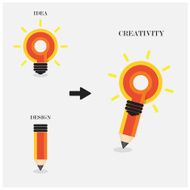 Creative pencil and light bulb design Flat design style modern concept