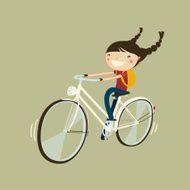 cute cheerfull girl riding a bicycle isolated cartoon character N2