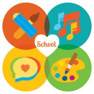 Set of colorful vector icons Happy school pencil brush notes