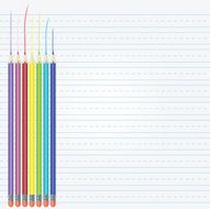 Rainbow colored pencils on school paper background