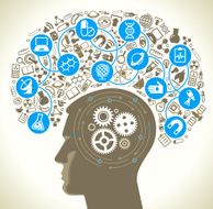 Human head icons of science and gears N2