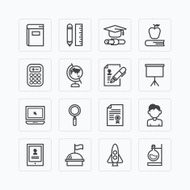 Vector flat icons set of education school tools outline