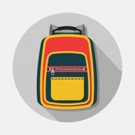 Single backpack icon with long shadow on gray background