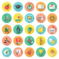 Modern flat round icons of school subjects and education symbols