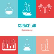 Flat line icons set of chemistry symbols and objects