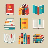 Set of book icons in flat design style N3