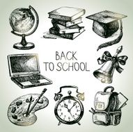 Hand drawn vector school object set N3