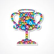Group of male and female icons make a winning cup