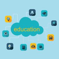 Flat concept set modern design with shadow education icons N16