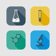 icon set of science signs flat design with long shadows