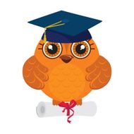 Cute owl cartoon character wearing master&#039;s cap