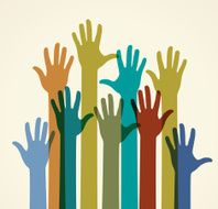Group of colored raised hands