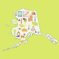 Map of Alaska with technology icons