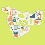 Map of Middle East with technology icons