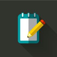 colorful flat design notebook and pencil icon