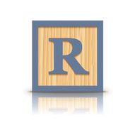 Vector letter R wooden alphabet block