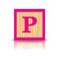 Vector letter P wooden alphabet block