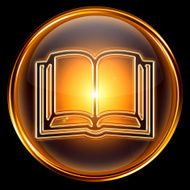 book icon golden isolated on black background