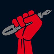 REVOLUTION Protesting human hand fist holding a fountain pen