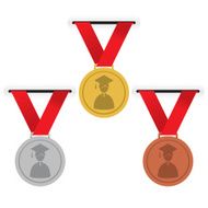 Gold Silver And Bronze Medals Education Concept Vector Illustra