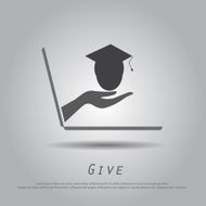 hand hold graduate from laptop vector icon