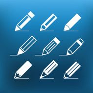 White pencil icons clip-art on color background