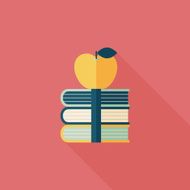 Books tower with apple flat icon long shadow eps10 N8