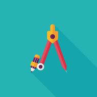 Compass Pencil flat icon with long shadow eps10 N4