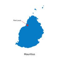 Detailed vector map of Mauritius and capital city Port Louis