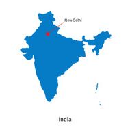 Detailed vector map of India and capital city New Delhi