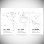 Set of vertical banners Gray Political World Map Vector