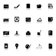 Writing related icons with reflect on white background